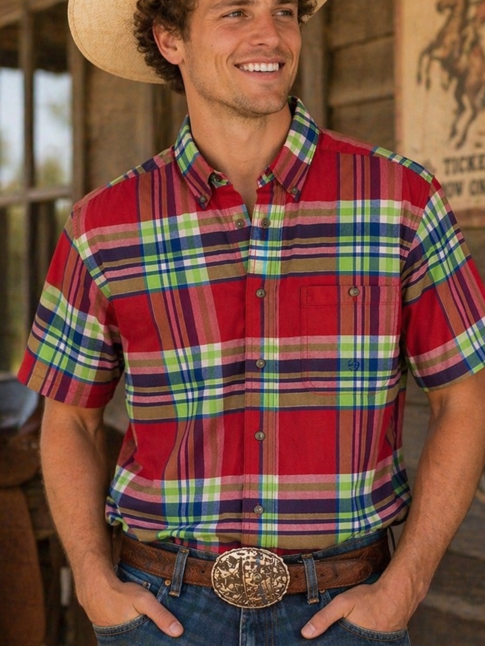 Wrangler Twenty X Men’s Size Sm
Plaid Button Down Short-sleeve Shirt 100% Cotton